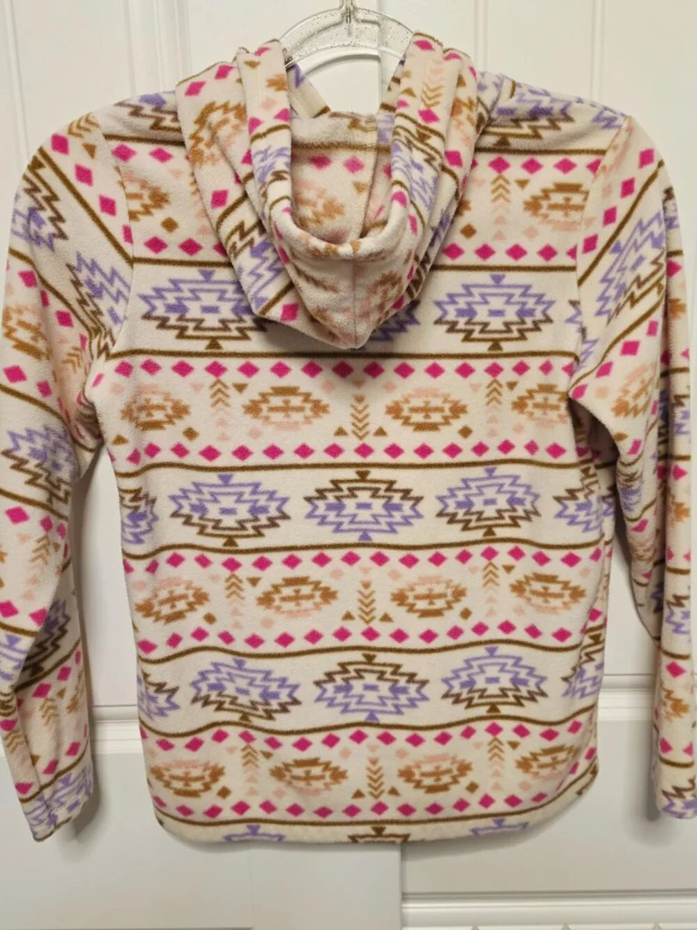 The Children's Place Girls Size Large 10/12 Hooded Fleece Ivory Aztec